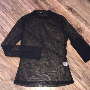 Mesh long sleeve top with short turtle neck